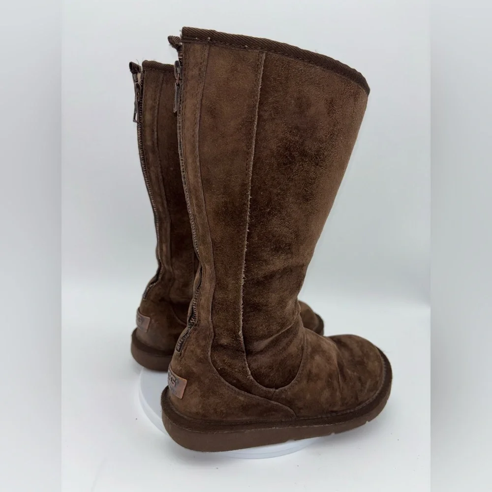 UGGS Knightsbridge Brown Boot Sheepskin Suede Tall Shoe Classic Leather Womens 7